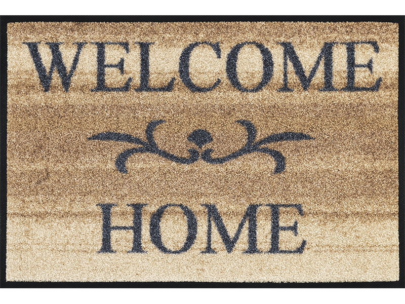 hellbraune Fußmatte mit Ornament und Schriftzug "WELCOME HOME"